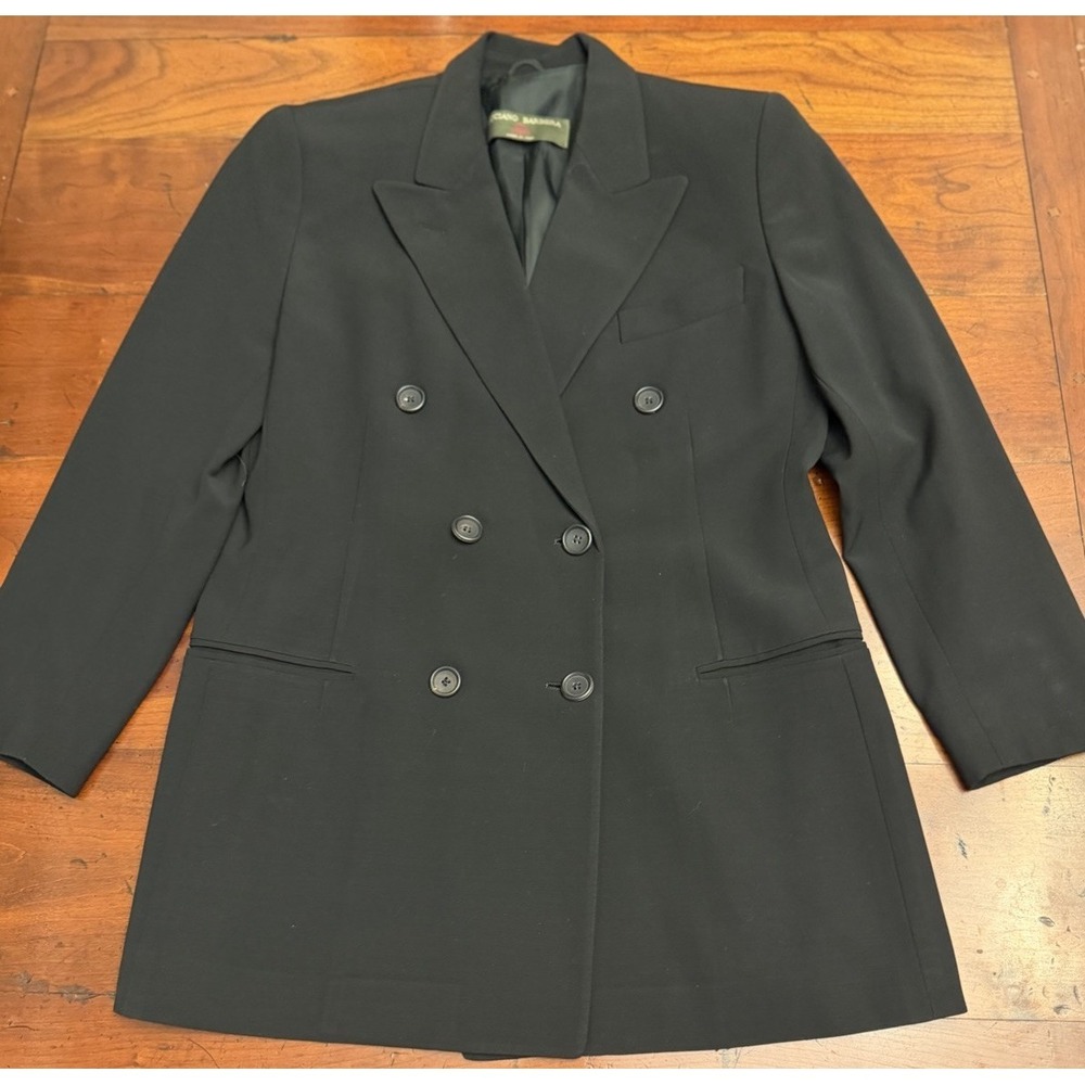 Luciano Barbera Italian Double Breasted Black Blazer 100% Wool 40EU/30US Women 8